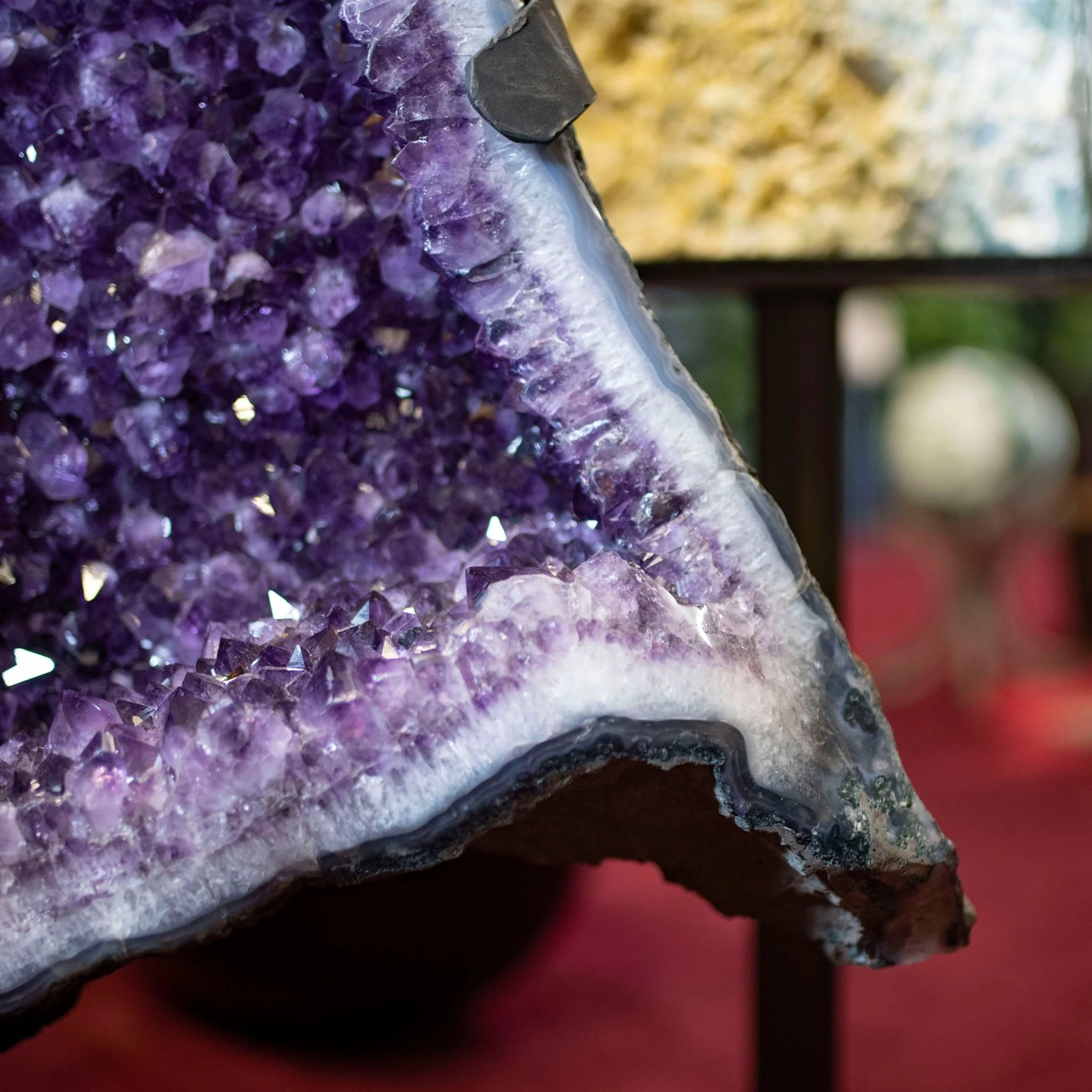 Amethyst Geode Druzy Quartz On Black Iron Stand - Image 3